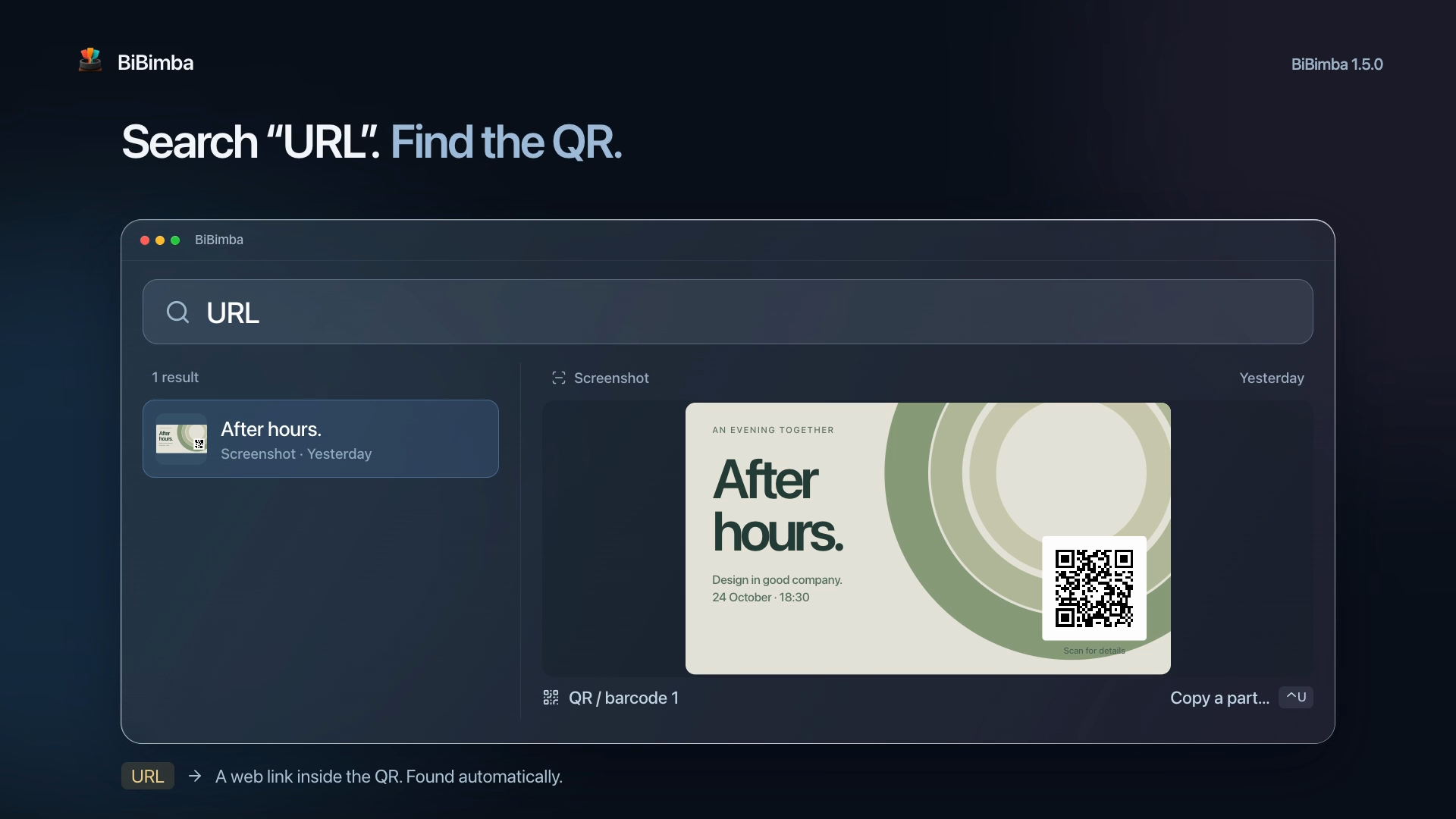 Searching for URL to find an image with a QR link.